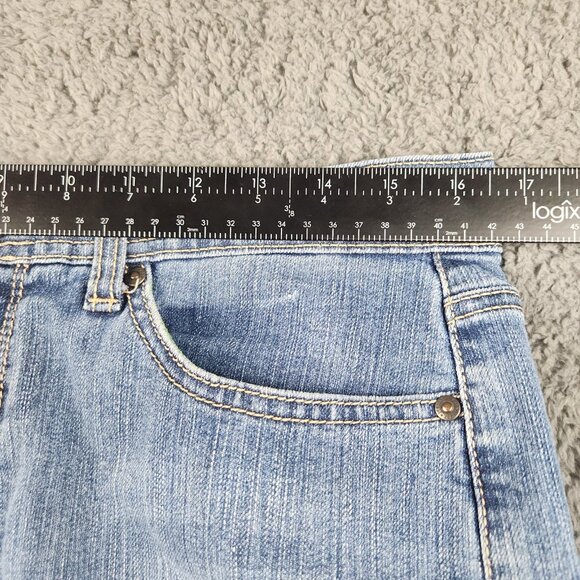 Womens Y2K High Rise Bootcut Jeans Size 12 Blue Embellished Pockets Light Stretc - Picture 4 of 11